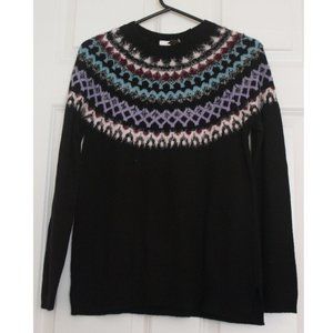 J.Jill Black Fair Isle Black Nordic Knit Sweater Long Sleeves Women's Sz XS NWOT